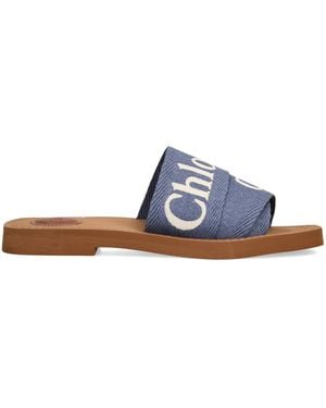 Chloé Canvas Jacquard Woody Sandals - Blue
