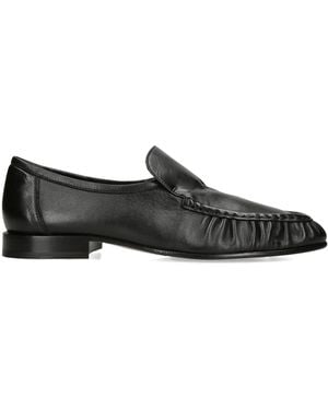 The Row Soft Moccasin Two Leather Loafers - Black