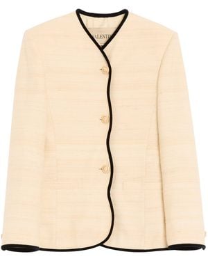 Valentino Silk-Linen Collarless Blazer - Natural