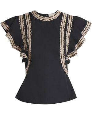 Ulla Johnson Flutter-Sleeve Anora Blouse - Black