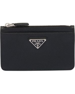 Prada Saffiano Leather Zip Card Holder - Black