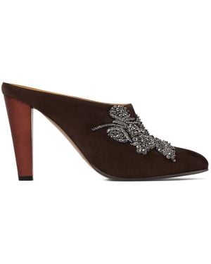 Ralph Lauren Suede Embellished Ashtyn Mules 95 - Brown