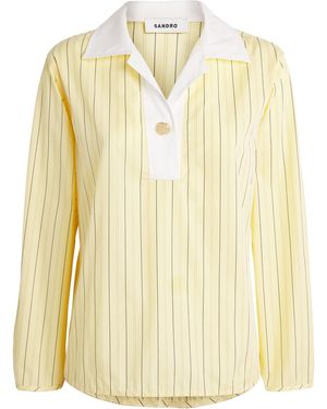 Sandro Stripe Half-Placket Shirt - Natural
