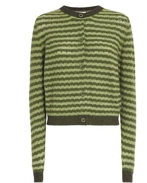 Barrie Cashmere Stripe Cardigan - Green