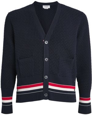 Thom Browne Cotton Ripple-Stitch Cardigan - Blue