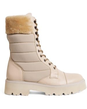 Eleventy Leather Shearling-Trim Ankle Boots - Natural