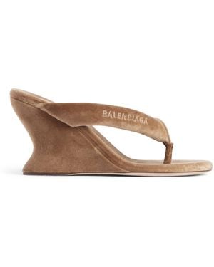 Balenciaga Velvet Gaeta Thong Wedge Sandals 90 - Brown