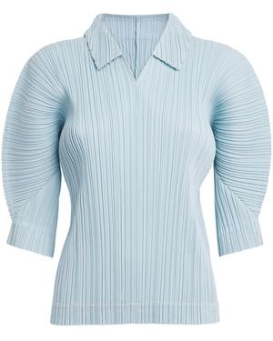 Pleats Please Issey Miyake Cotton Denim Collared Top - Blue