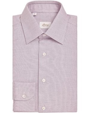 Brioni Cotton Micro-Houndstooth Shirt - Purple