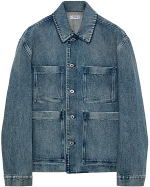 Loewe Leather-Patch Denim Jacket - Blue
