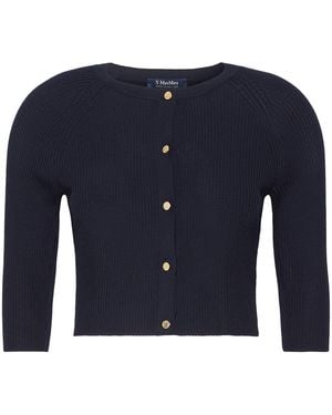 Max Mara Virgin Wool Cropped Cardigan - Blue