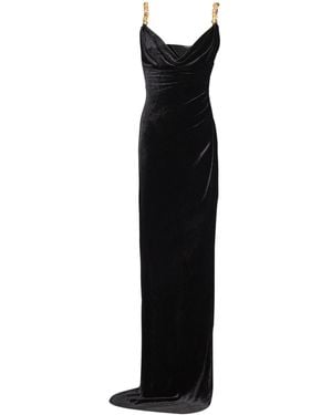 Balmain Velvet Button-Strap Maxi Dress - Black