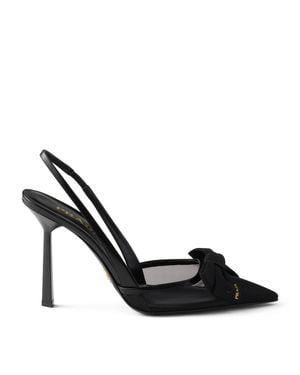 Prada Mesh Bow Slingback Heels 100 - Black