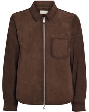 Officine Generale Suede Zip-Up Overshirt - Brown