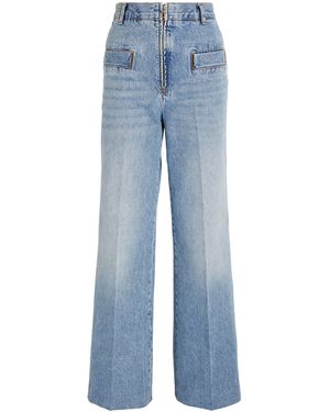 Sandro Zip Wide-Leg High-Rise Jeans - Blue