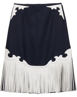 Prada Wool-Leather Fringed Midi Skirt - Blue
