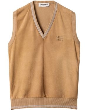 Miu Miu Wool-Suede Jumper Vest - Natural