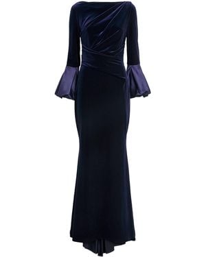 Talbot Runhof Stretch-Velvet Draped Gown - Blue