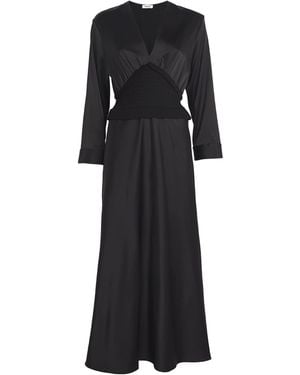 Sandro Satin Smocked Midi Dress - Black