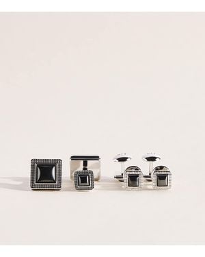 Tateossian Metal And Hematite Duo Cabochon Cufflinks And Studs Set - Natural