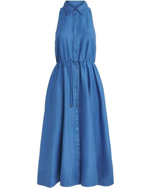 Toccin Linen-Cotton Tiana Sleeveless Shirt Dress - Blue