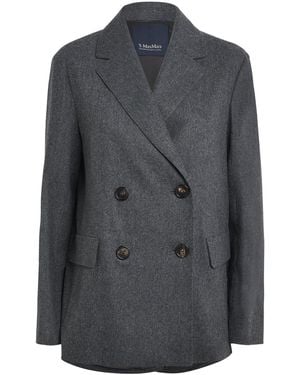 Max Mara Stretch-Virgin Wool Double-Breasted Jacket - Grey