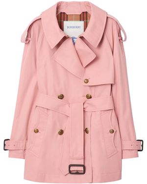 Burberry Short Gabardine Fitzrovia Trench Coat - Pink