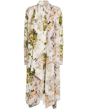 Acne Studios Silk Floral Tie-Neck Midi Dress - Metallic