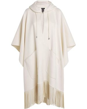 Colombo Cashmere Fringe-Trim Hooded Cape - White