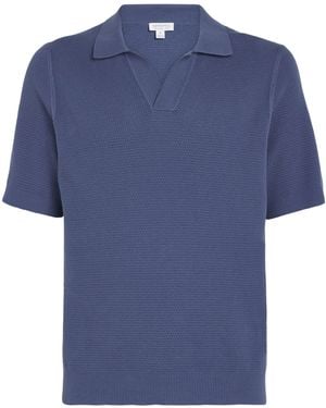 Sunspel Cotton Knit Polo Shirt - Blue