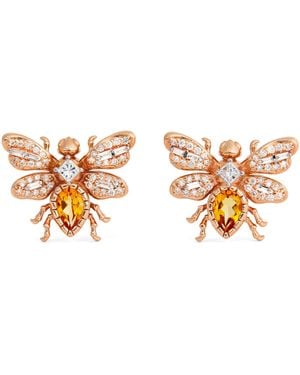 BeeGoddess Diamond And Citrine Queen Bee Bon Bon Stud Earrings - Metallic