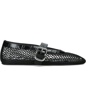 Alaïa Croc-Embossed Leather Mesh Ballet Flats - Black