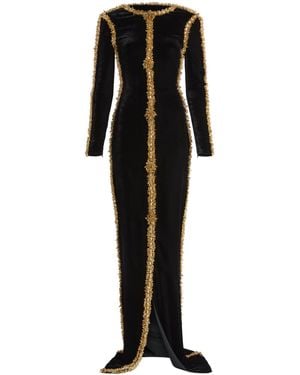 Balmain Velvet Beaded-Trim Maxi Dress - Black