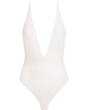Missoni Metallic Plunge Swimsuit - White
