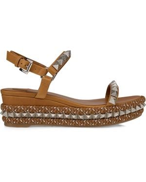 Christian Louboutin Pyraclou Embellished Wedge Sandals 60 - Brown