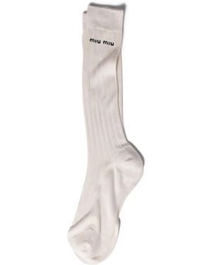 Miu Miu Silk-Blend Logo Socks - White