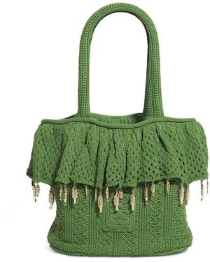 Sandro Crochet Embellished Top-Handle Bag - Green
