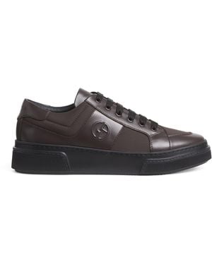 Giorgio Armani Leather Logo Trainers - Brown