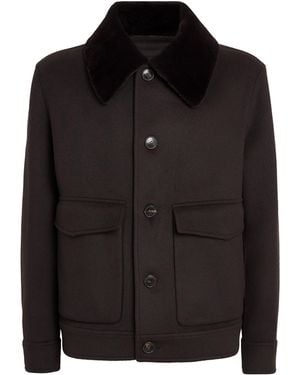 Yves Salomon Wool-Cashmere Fur-Collar Jacket - Black