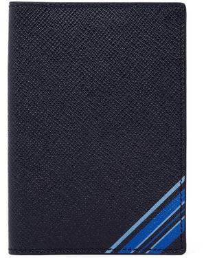 Smythson Panama Leather Stripe Passport Holder - Blue