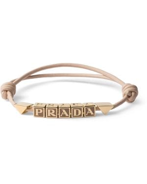 Prada Nappa Leather Logo Bracelet - Natural