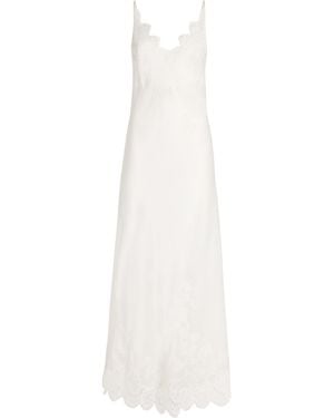 Carine Gilson Silk Lace-Trim Julia Slip Dress - White