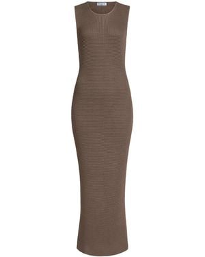Alaïa Silk Waffle Godet Midi Dress - Brown