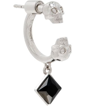 McQueen Embellished Twin Skull Single Hoop Earring - White