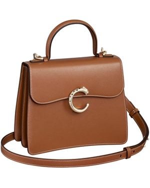 Cartier Small Calfskin Panthère De Top-Handle Bag - Brown