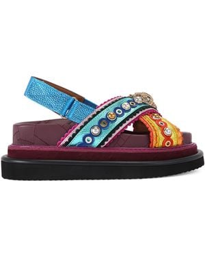 Kurt Geiger Leather Orson Cross Scallop Sandals - Blue