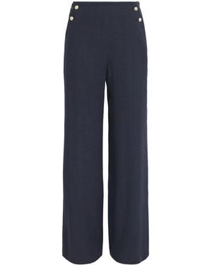Maje Linen-Blend Wide-Leg Trousers - Blue
