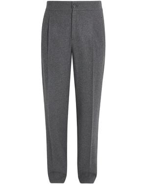 Isaia Wool-Blend Comfort Slim Pants - Gray