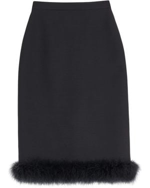 Valentino Virgin Wool-Silk-Feather Midi Skirt - Black