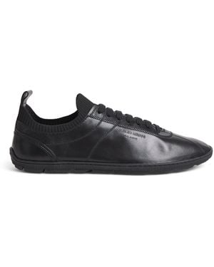 Giorgio Armani Leather Rib-Trim Trainers - Black